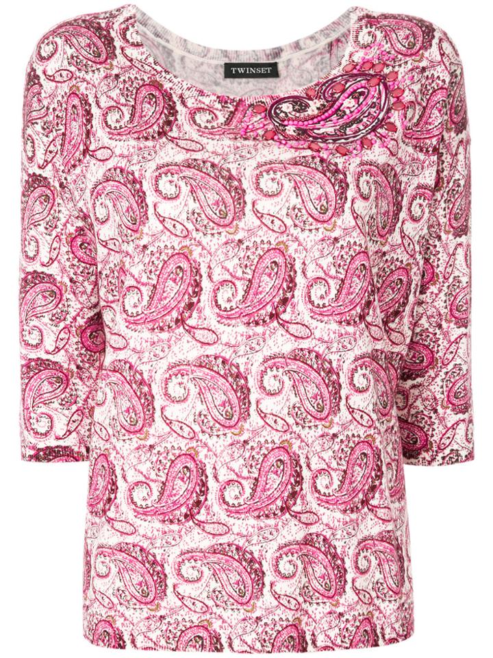 Twin-set Paisley Print Sweater - Pink & Purple