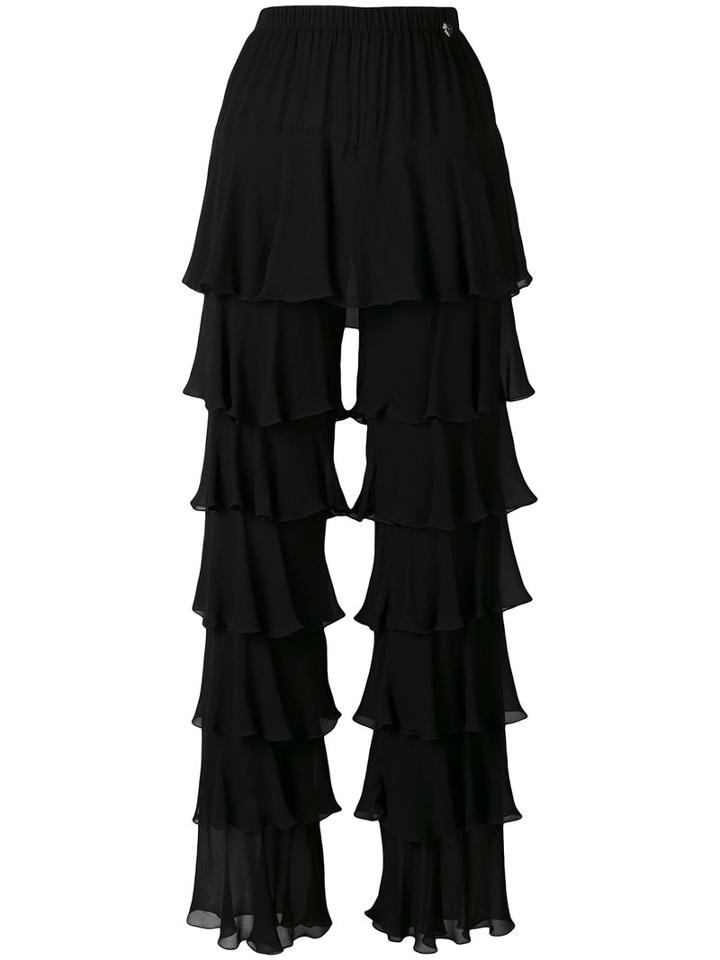 Twin-set Layered Ruffled Straight Trousers, Women's, Size: 42, Black, Viscose