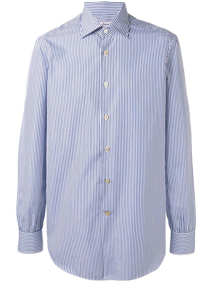 Kiton Striped Shirt, Men's, Size: 42, Blue, Cotton