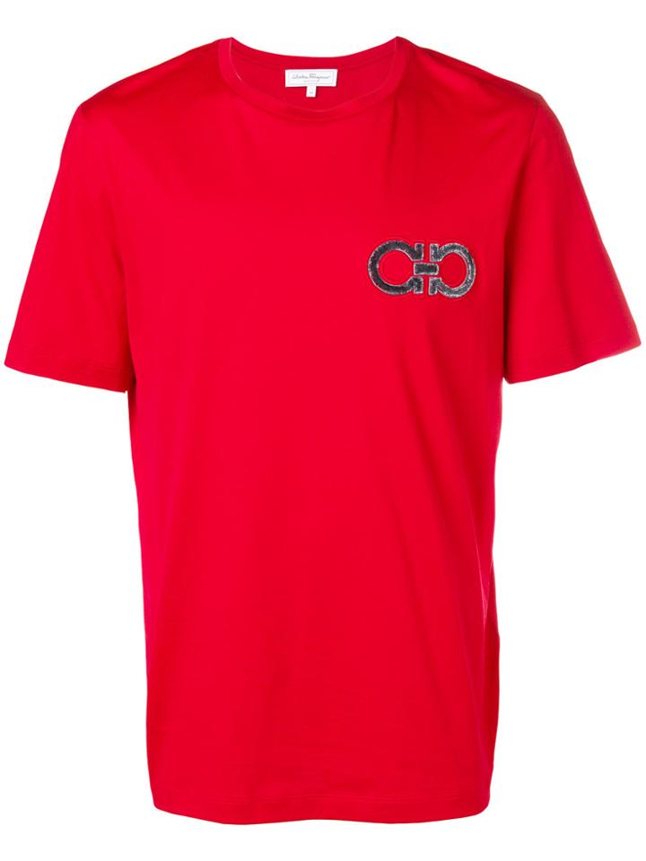 Salvatore Ferragamo Double Gancio Embroidered T-shirt