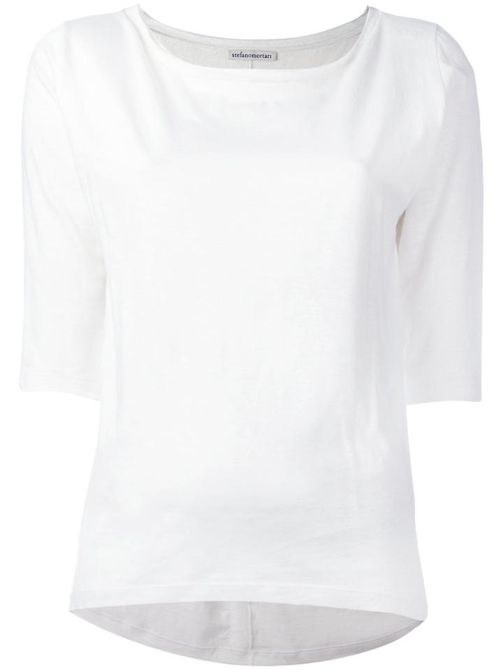 Stefano Mortari Mid Sleeve T-shirt, Women's, Size: 46, White, Linen/flax/silk/polyamide