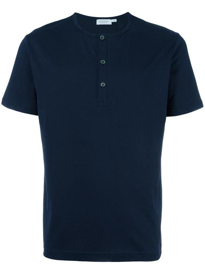 Sunspel Henley T-shirt, Men's, Size: Small, Blue, Cotton