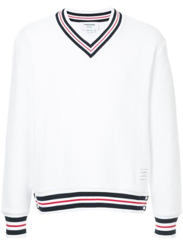 Thom Browne Boxy V-neck Pullover With Cricket Stripe In Chunky Basket