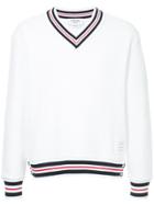 Thom Browne Boxy V-neck Pullover With Cricket Stripe In Chunky Basket