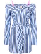 Pinko Striped Off The Shoulder Shirt Dress - Blue
