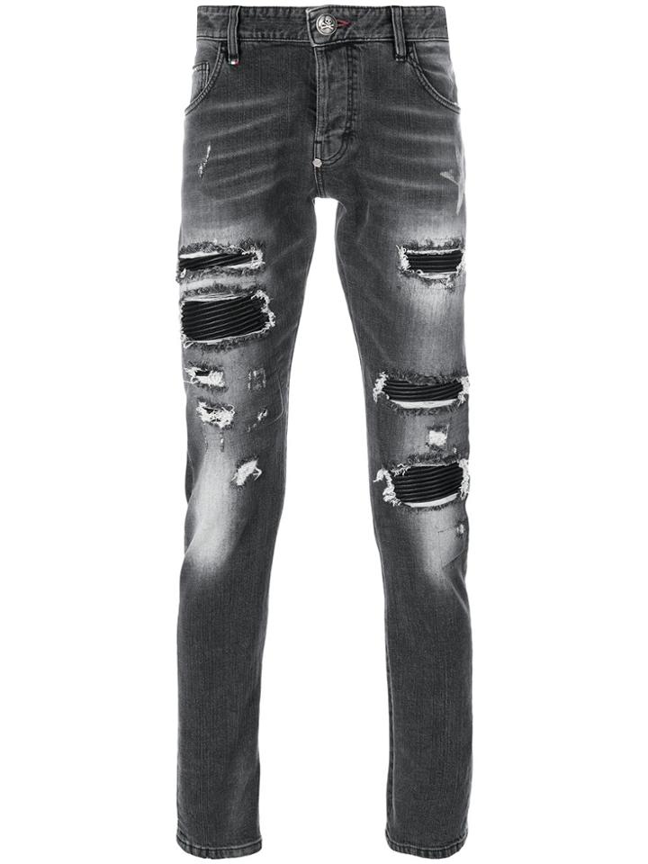 Philipp Plein Distressed Slim-fit Jeans - Grey