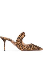 Aquazzura Forever 75mm Leopard Print Mules - Brown