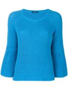 Luisa Cerano Ribbed Embellished Sleeve Sweater - Blue