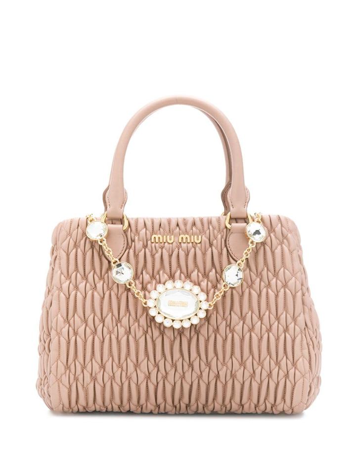 Miu Miu Matelassé Crystal Top-handle Bag - Neutrals
