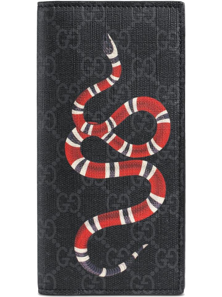 Gucci Kingsnake Print Gg Supreme Long Wallet - Black