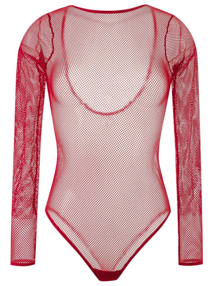 Janiero Tulle Bodysuit, Women's, Size: P, Red, Polyamide