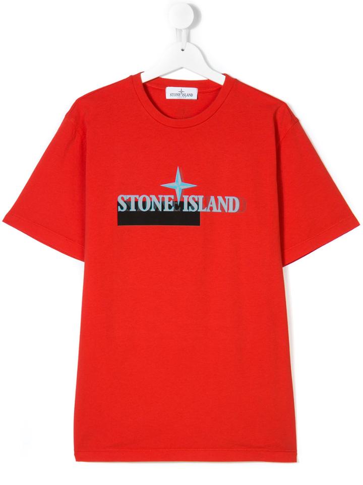 Stone Island Junior Shadow Logo Print T-shirt - Red