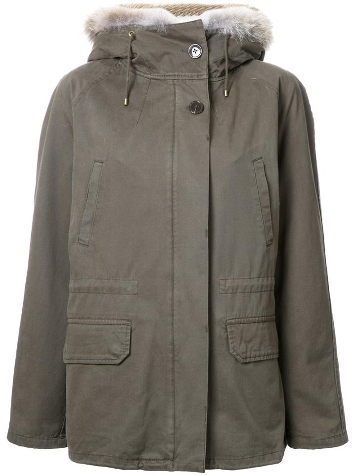 Army Yves Salomon Fur Hood Jacket, Women's, Size: 34, Green, Cotton/coyote Fur