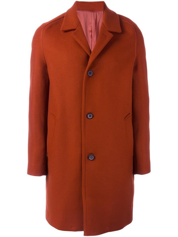 Wooyoungmi Buttoned Mid-length Coat, Men's, Size: 48, Yellow/orange, Wool/nylon/polyurethane/rayon