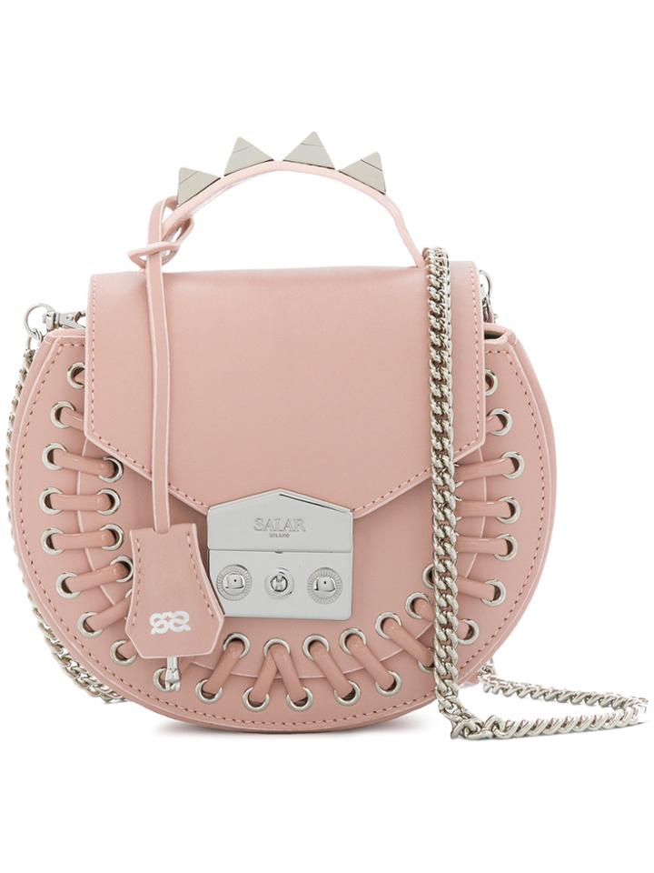 Salar Tie Detail Studded Crossbody Bag - Pink & Purple