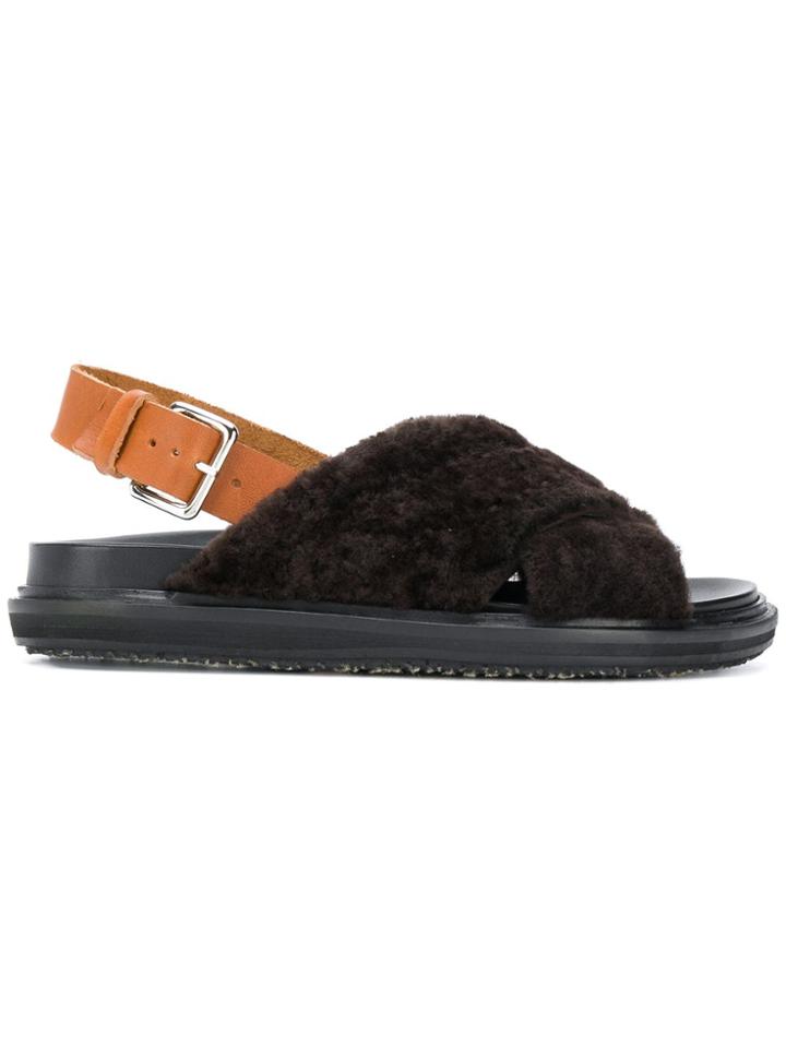 Marni Fur Flat Sandal - Brown