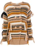 Maison Flaneur Double Breasted Striped Cardigan - Brown
