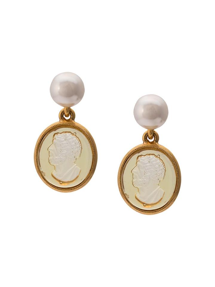 Oscar De La Renta Resin Cameo Earrings - Gold