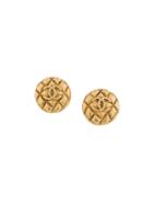 Chanel Vintage Cc Round Matelasse Stitch Earrings - Gold