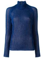 Carven Turtleneck Ribbed Jumper, Women's, Size: Medium, Blue, Modal/spandex/elastane/polyester/cotton