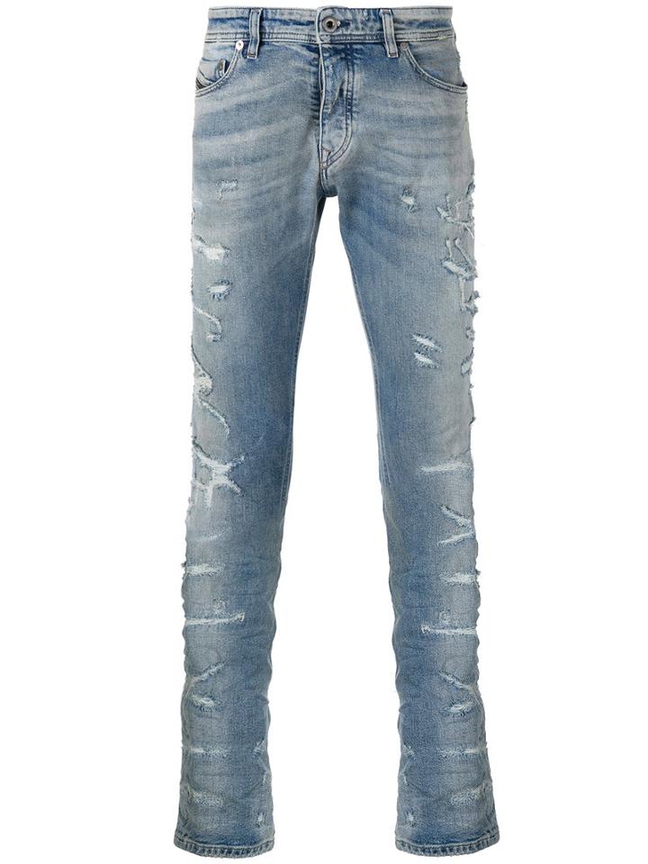 Diesel Black Gold - Distressed Slim-fit Jeans - Men - Cotton/spandex/elastane - 32, Blue, Cotton/spandex/elastane