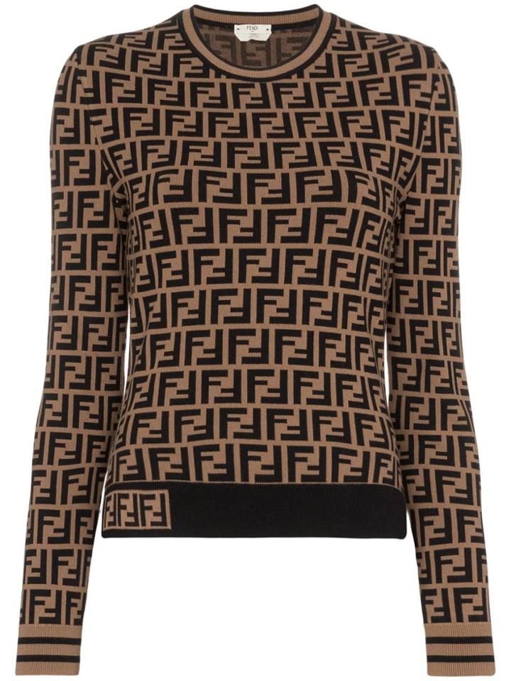 Fendi Ff Logo Intarsia Jumper - Brown