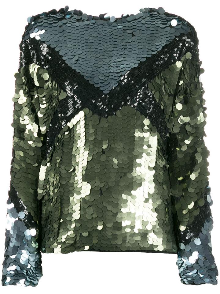 Tela Explosion Sequin-embroidered Top - Green