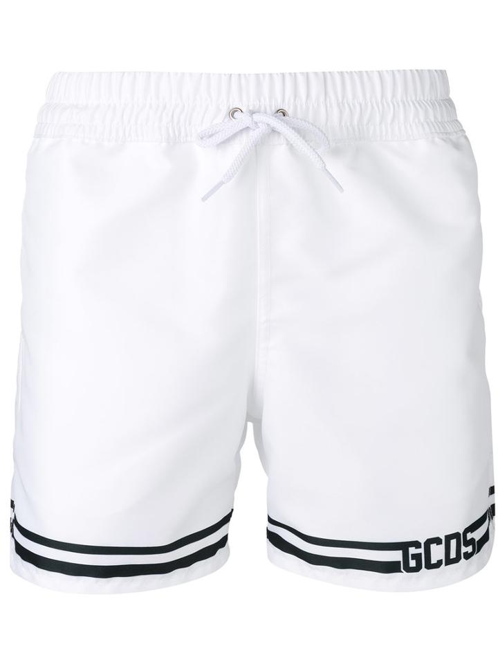 Gcds Logo Print Swim Shorts, Men's, Size: Large, White, Polyester