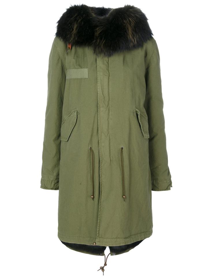 Mr & Mrs Italy Racoon Fur Trim Hooded Coat - Green