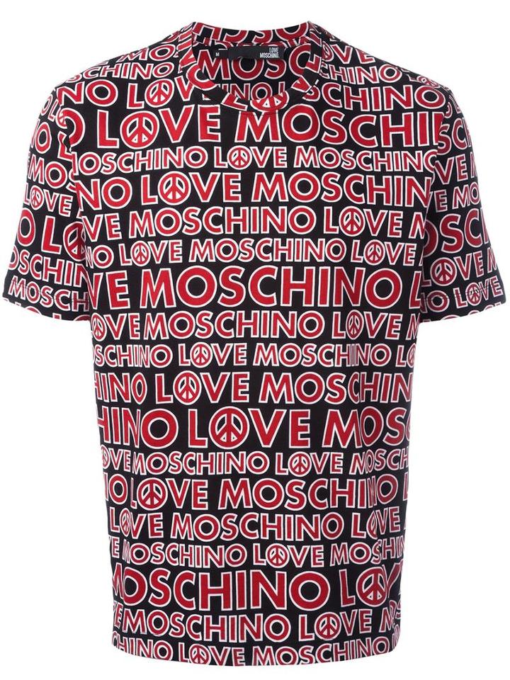 Love Moschino Allover Logo Print T-shirt, Men's, Size: Xl, Black, Cotton