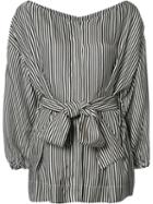 Zimmermann Drawstring Striped Blouse, Women's, Size: 1, Black, Silk