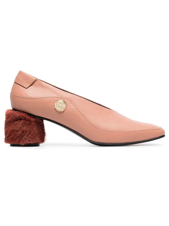 Reike Nen Pink Curved 60 Leather And Faux Fur Pumps - Pink & Purple