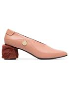 Reike Nen Pink Curved 60 Leather And Faux Fur Pumps - Pink & Purple