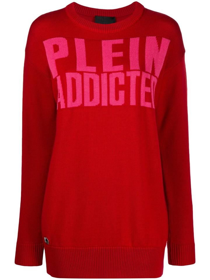 Philipp Plein Logo Print Longline Jumper - Red