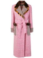 Simonetta Ravizza Fur Trim Houndstooth Belted Coat - Pink