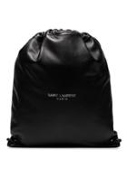 Saint Laurent Black Drawstring Logo Print Leather Backpack