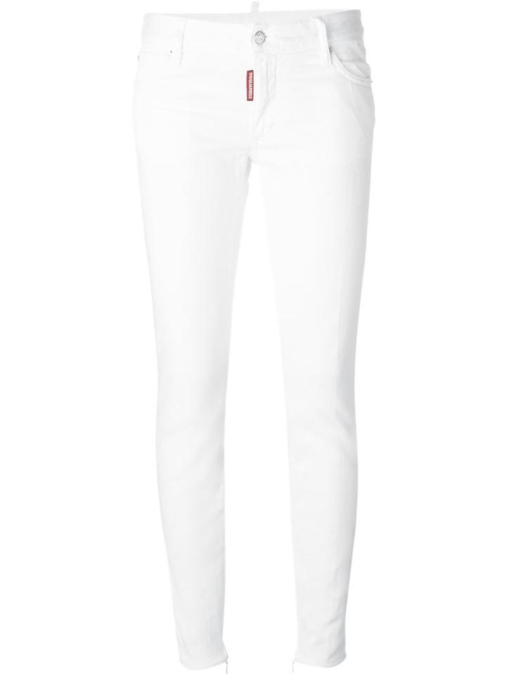 Dsquared2 Twiggy Medium Waist Jeans, Women's, Size: 40, White, Cotton/spandex/elastane/calf Leather