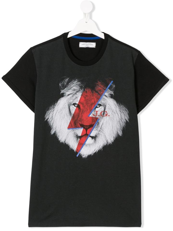 John Galliano Kids Teen Lightning Bolt Lion Print T-shirt - Black