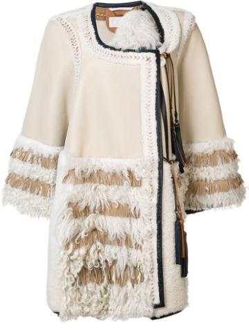 Chloé Oversized Patchwork Shearling Coat, Women's, Size: Xs/s, White, Lamb Skin
