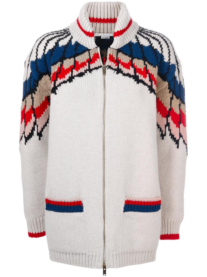 Stella Mccartney Feather Print Zipper Cardigan - White