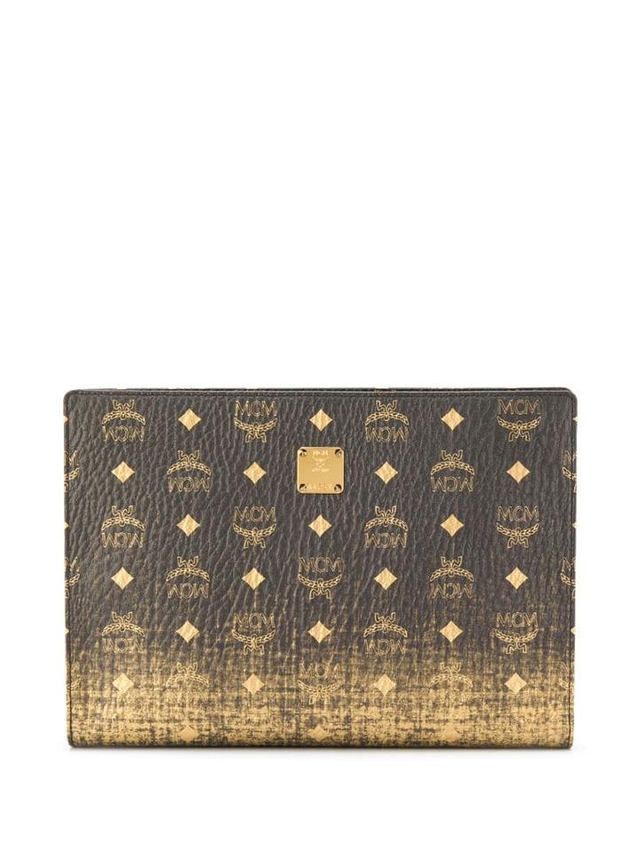 Mcm Logo Print Clutch Bag - Gold