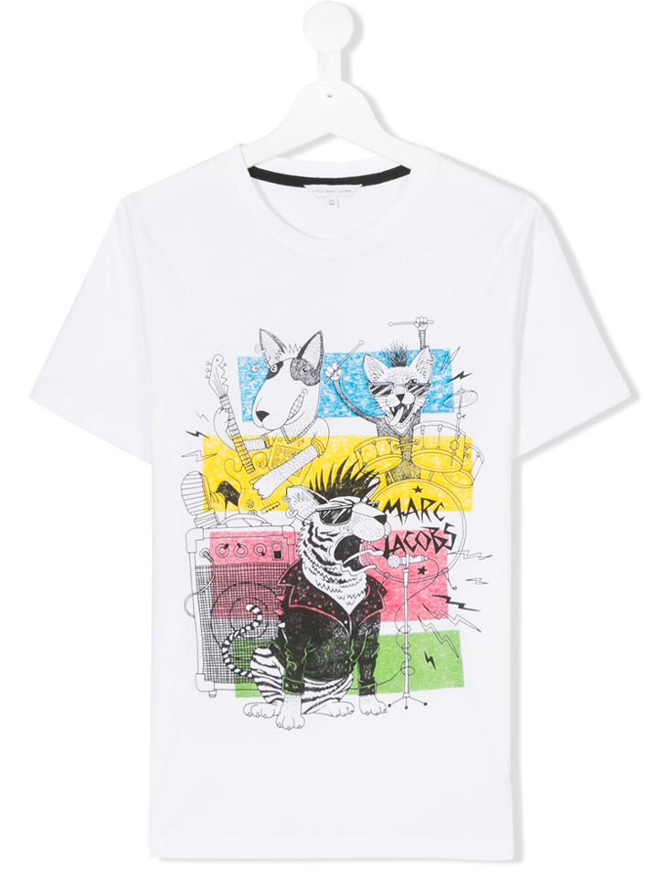 Little Marc Jacobs Animal Rock Band Print T-shirt - White