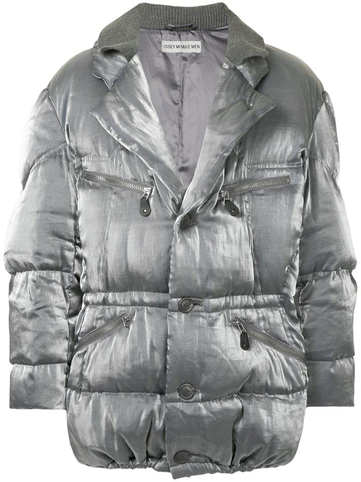 Issey Miyake Vintage Double-collar Metallic Puffer Jacket - Grey