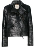 Roberto Cavalli Crocodile Effect Biker Jacket - Black