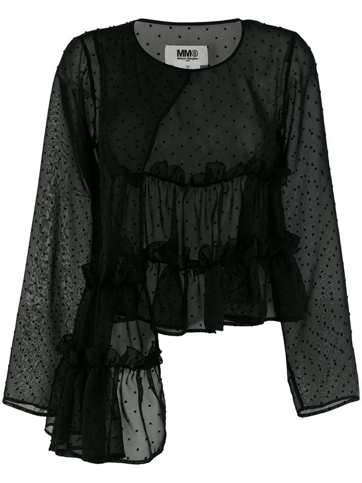 Mm6 Maison Margiela - Asymmetric Frill Blouse - Women - Polyester - 38, Black, Polyester