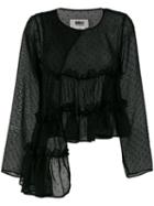 Mm6 Maison Margiela - Asymmetric Frill Blouse - Women - Polyester - 38, Black, Polyester