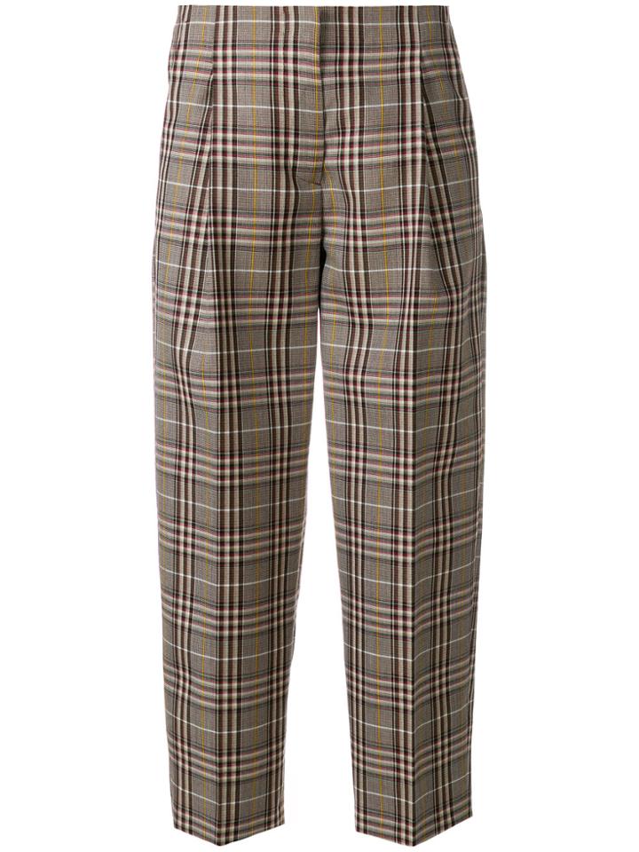 Victoria Beckham Checked Cropped Trousers - Brown