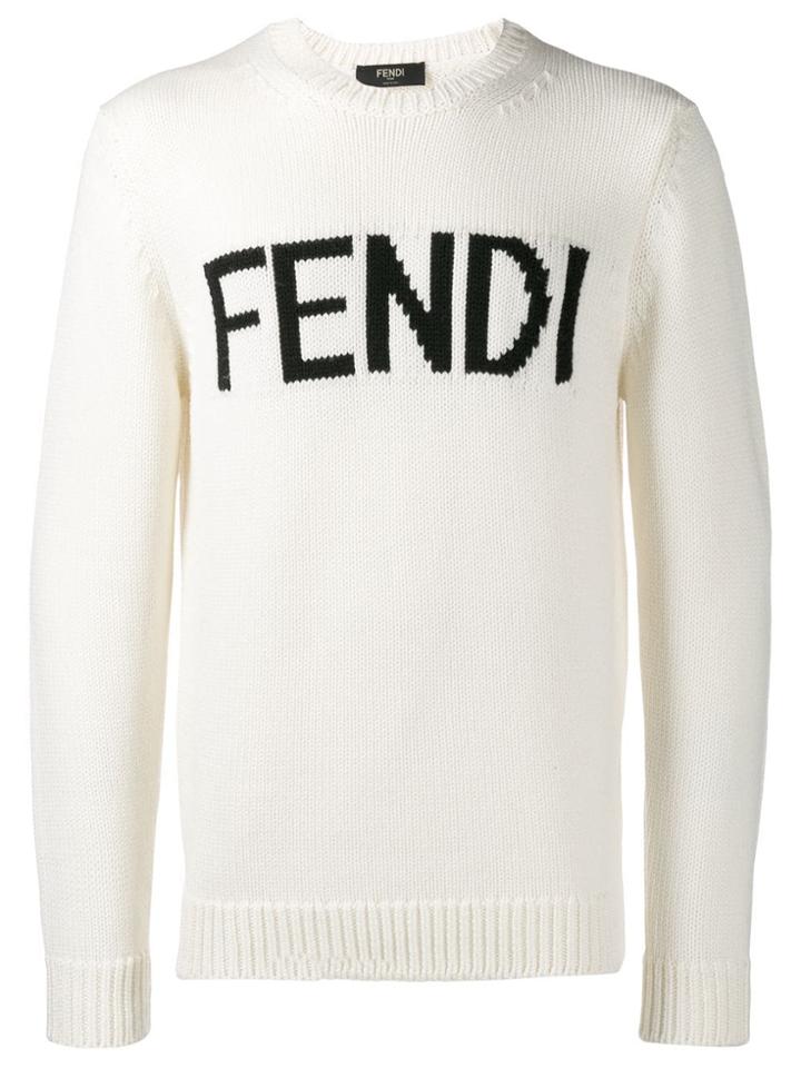 Fendi Logo Embroidered Jumper - White