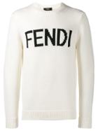 Fendi Logo Embroidered Jumper - White