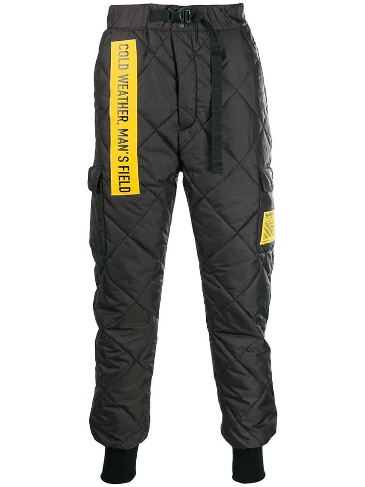 Neighborhood Quilted Slogan Print Trousers - Black